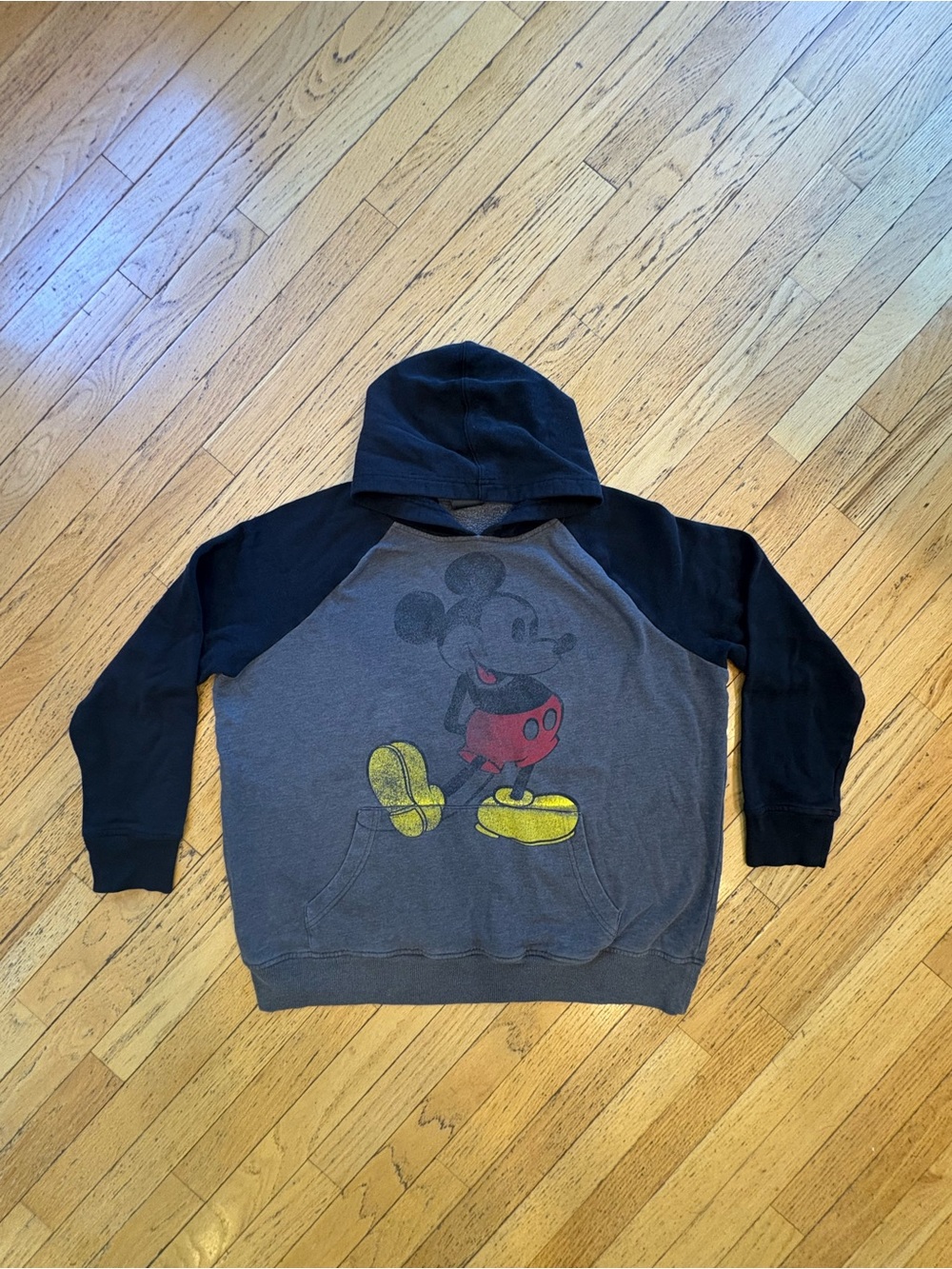 Vintage Disney Mickey Mouse Distressed Hoodie - Black, Gray, Red, Yellow
